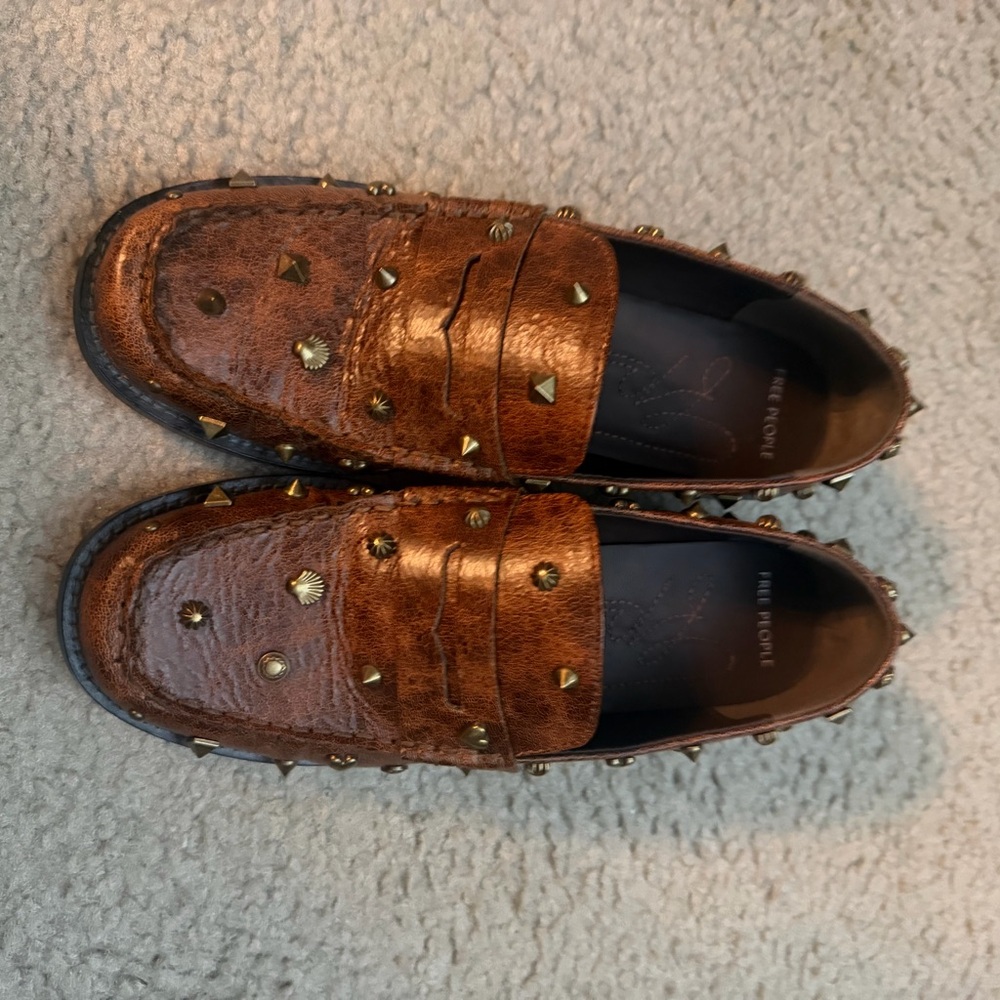Brown Free People Suki Studded Loafers (size 39)